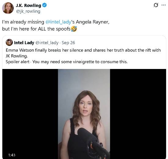 艾玛华森释善意愿和解 ​J.K.罗琳以恶搞视频讽刺