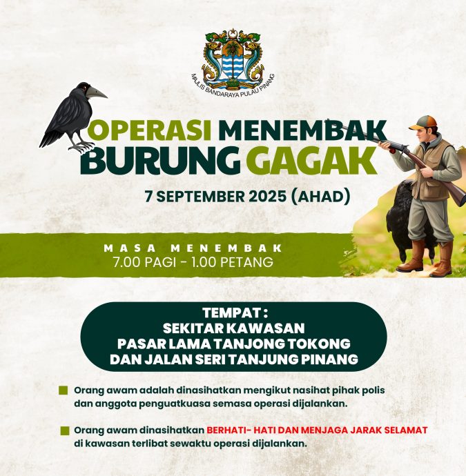 （大北马）周日在丹绒道光射杀乌鸦 民众受促注意