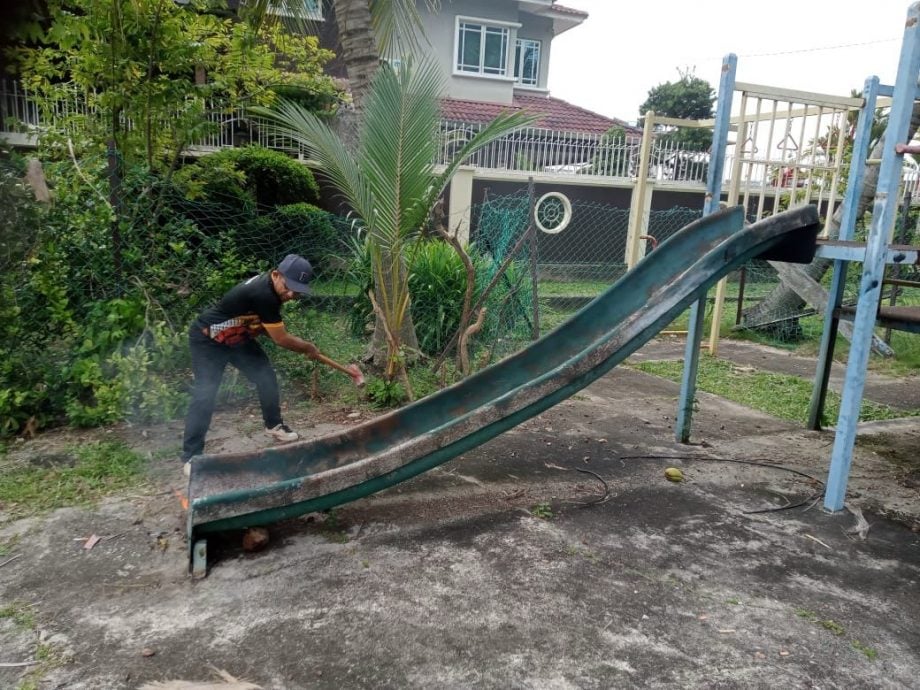 (大北马)残旧滑梯暗藏危险孩童皮肤遭玻璃纤维刺伤大年市议会已指示官员今午拆除残旧设施