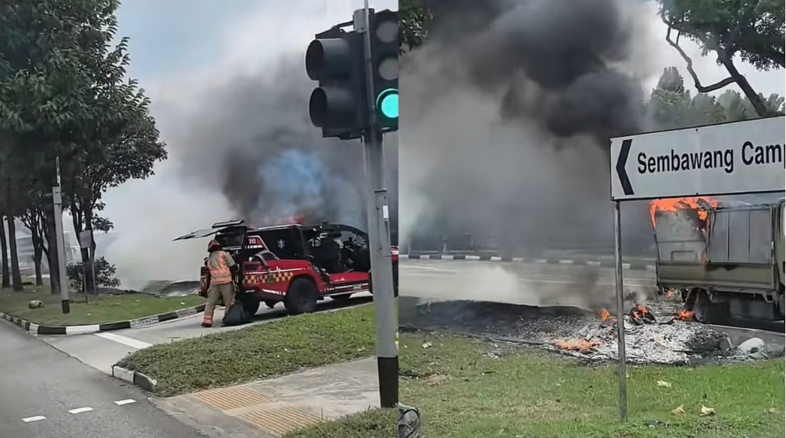 (已签发)柔:狮城二三事:罗里后车厢起火燃烧 2人吸入浓烟送院治疗