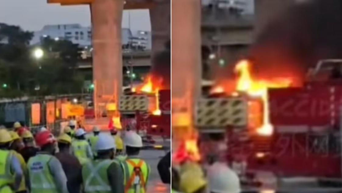 （已签发）柔：狮城二三事：裕廊工地罗里引擎起火 黑烟直冲天际