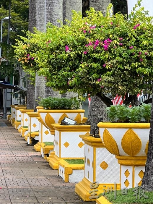 (古城封面主文)黄白相间花盆添生气·汉都亚路市容展迎宾风采