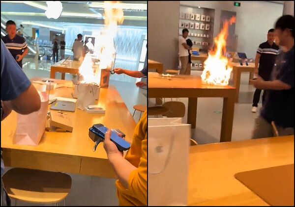 AppleStore“桌上窜火舌”吓坏客人 原因竟是中国行动电源起火