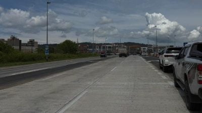 五哩高架桥下方道路．重铺完工车道开放
