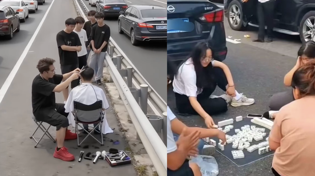 中国十一连假太塞车 “剪发、搓麻将”样样来