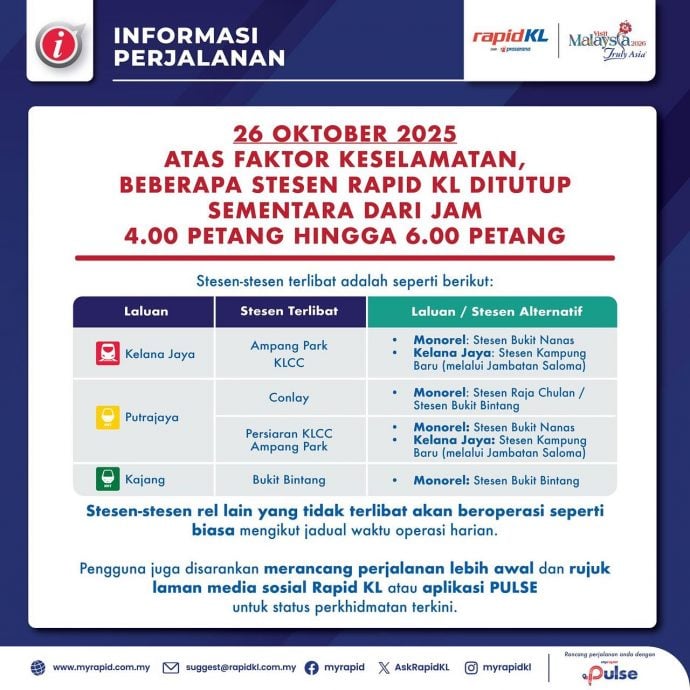 基于安全因素 Rapid KL 6个站暂关2小时