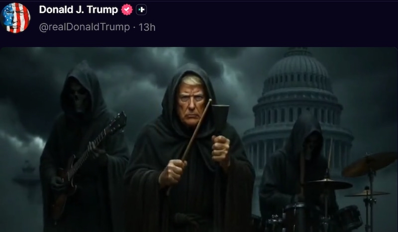 摇滚呛民主党掀热议 特朗普自导AI怪诞短片