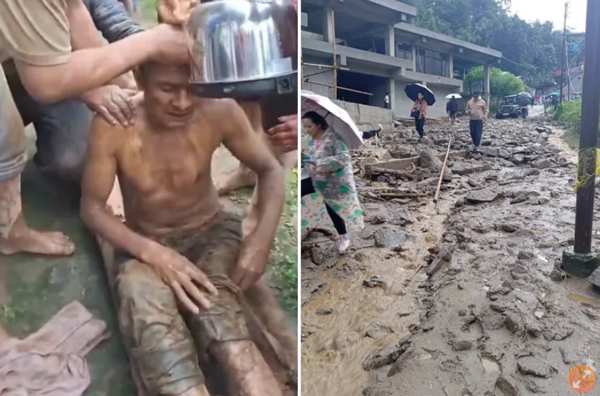 暴雨洪流冲垮铁桥　男子被挖出已成泥人