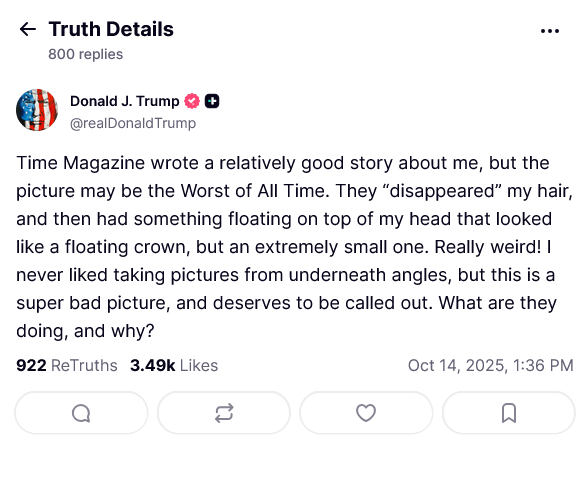 登《时代》封面人物!特朗普见“低角度照”崩溃:为何这样对我?