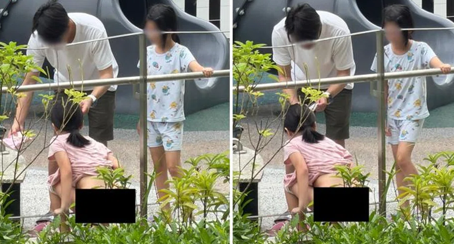 组屋区游乐场当众大便 父递纸巾给女儿擦屁股