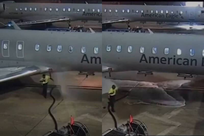 超惊险!得州机场地勤加油失手 航空燃油停机坪狂喷1分钟