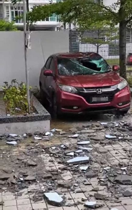 （已签发）柔：高级公寓疑外墙壁沿石灰脱落   石灰块砸毁车子