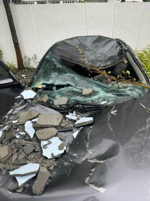 （已签发）柔：高级公寓疑外墙壁沿石灰脱落   石灰块砸毁车子