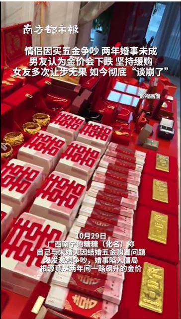 (已签发)金价飙涨使婚事告急 女子叹:男友态度令她心寒
