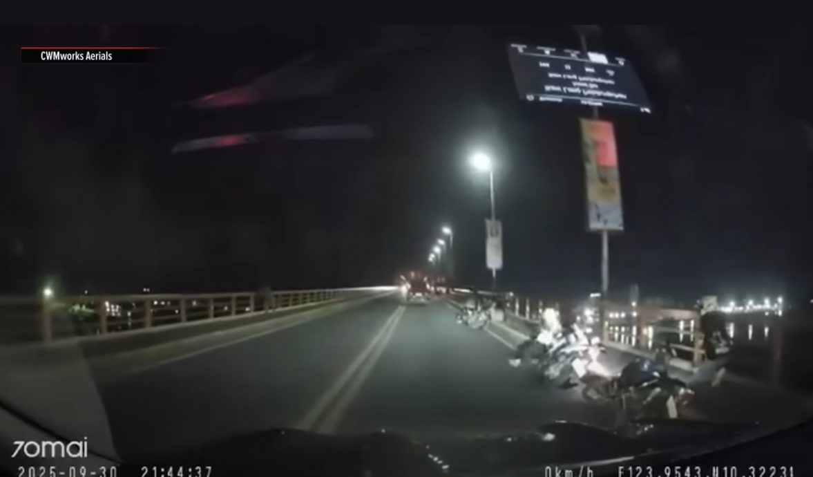 (视频)6.9级强震∕跨海大桥狂摇骑士停车扶栏杆 选美会尖叫声四起