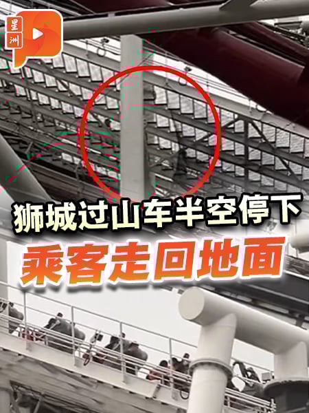 狮城过山车半空停下 乘客走回地面