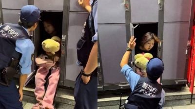东京街头奇景！ 女子睡投币置物柜被警叫醒