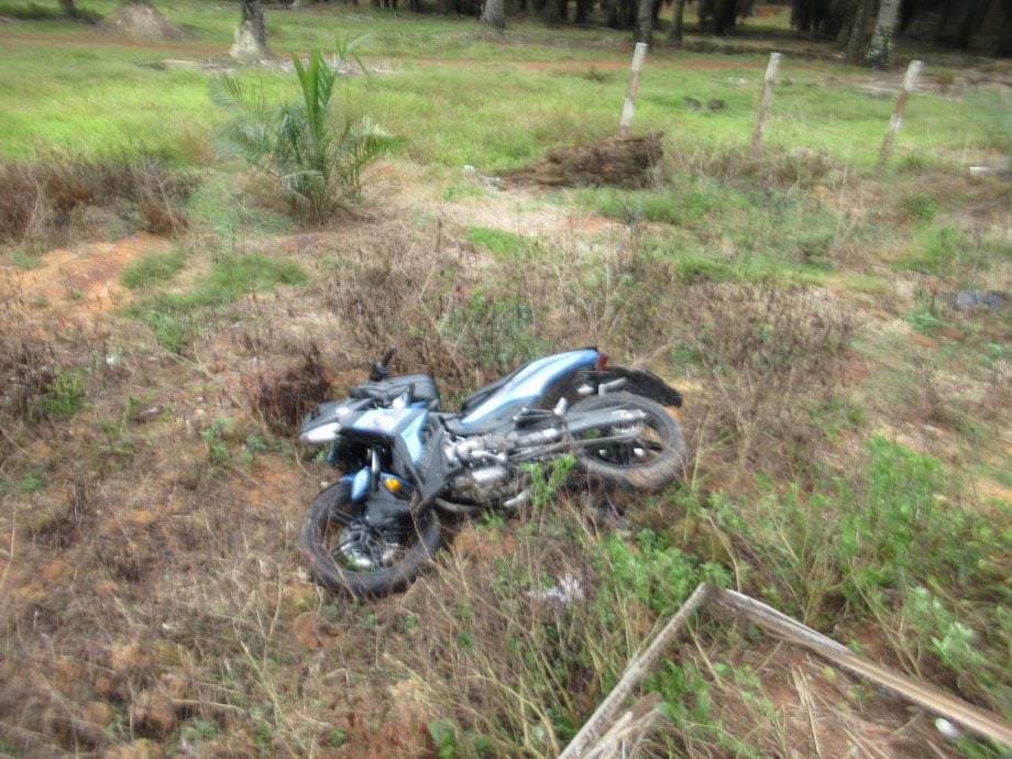 东:摩托车失控撞向路边油棕园 1死1伤