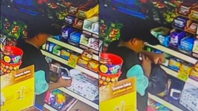 戴帽男偷糖果又偷玩具车　油站寻人：叫他回来付款！