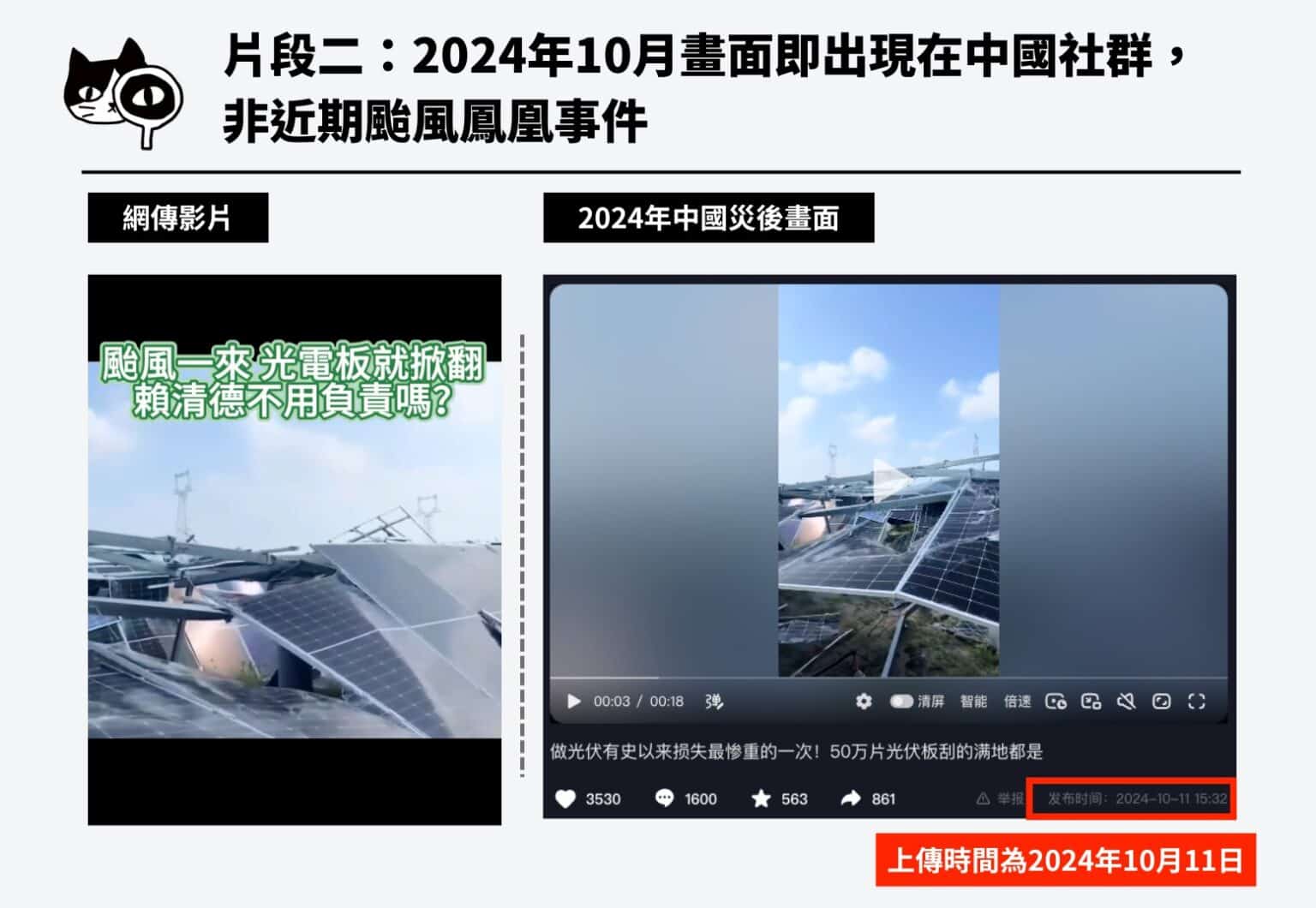 求真:太阳能电板被台风乱吹损毁 影片实为去年中国景象