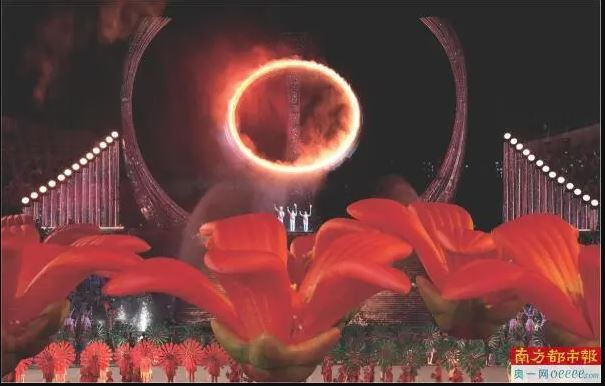 全运开幕机械人奏广东音乐 雨水化道具 灯光水雾炮制“无火火炬台”减排
