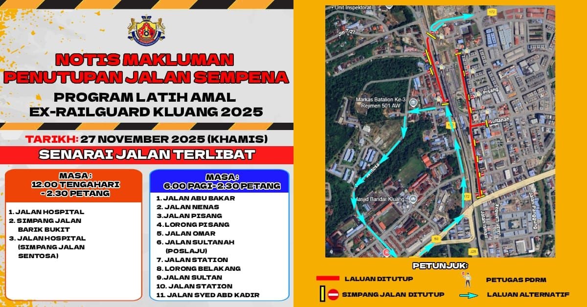 已签发 柔：居銮数条路段本月27日关闭  民众受促使用替代路线