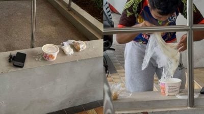 粥洒袋子送餐员倒回碗   送餐平台：已暂停合作