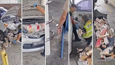 视频 | 车暗格藏逾4400包漏税烟  大马男子欲通关被捕