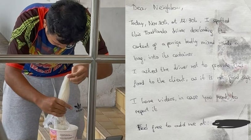 *已签发*柔：狮城二三事：送餐中粥洒一袋  狮城送餐员被拍到从袋子倒回碗