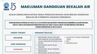 周二维修武吉槟榔滤水站  料2.5万用户面临制水
