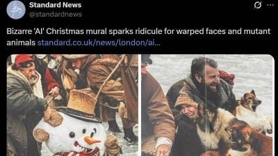 伦敦现怪异圣诞壁画 　疑AI失手引居民嘲讽
