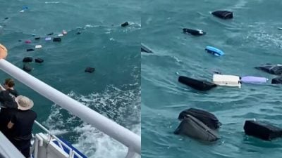 视频 | 泰渡轮乘客甲板赏美景  亲睹行李箱漂走 傻眼