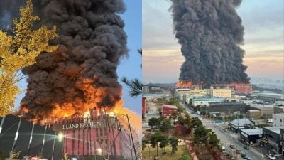 视频 | 韩国衣恋物流中心大火延烧两天 逾千万件商品恐全毁