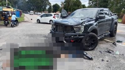 皮卡车突U转撞摩托   教师头部重创不治