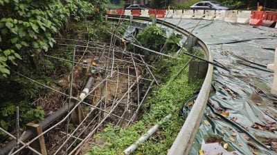 承包商正进行加固工程 峇都丁宜路车道仍关闭