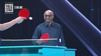 电视筹款节目打“音乐乒乓”   狮城总统挑战前国手助筹款