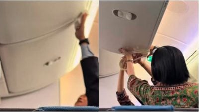 行李舱滴水  空服员急施“手术”引热议