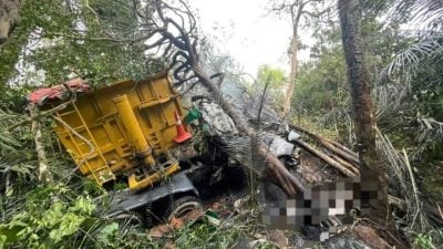 视频 | 罗里失控坠山坡深处起火 司机全身烧伤 当场丧命