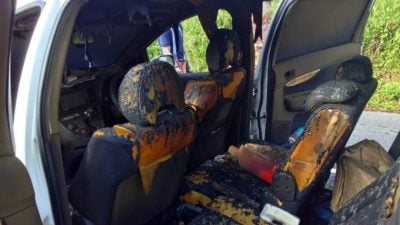 休旅车突然起火  男子身体多处灼伤