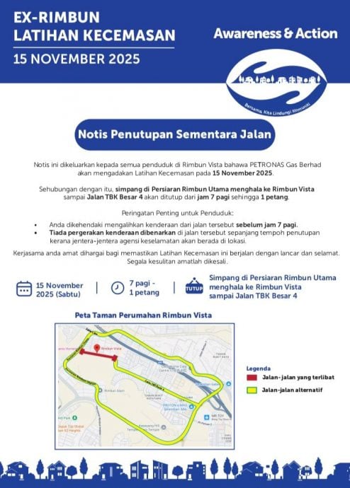 Rimbun Vista本周六封路6小时 国油公司展开紧急演练