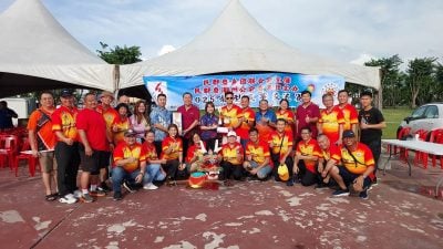 民乡团龙型风筝交流赛 . 潮州夺冠军