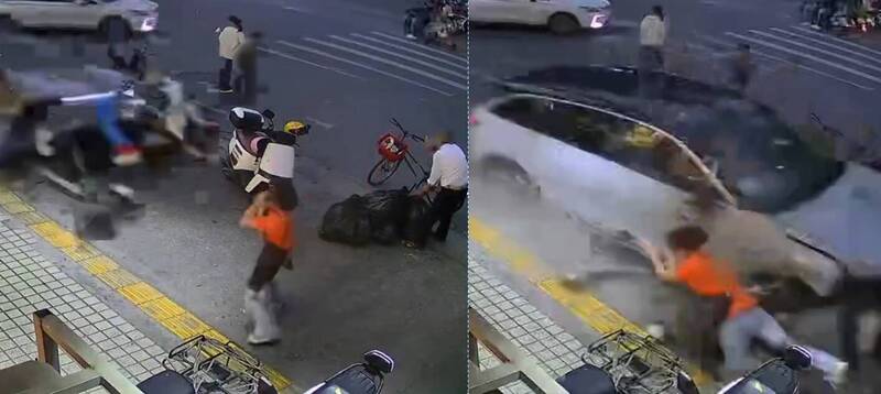 中国广州休旅车高速冲上人行道！多人遭撞飞命危