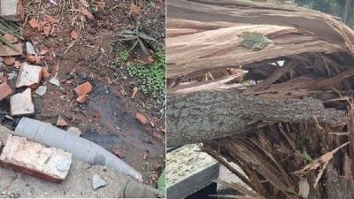 台陆军砲弹偏飞 连撞3民宅穿墙毁树