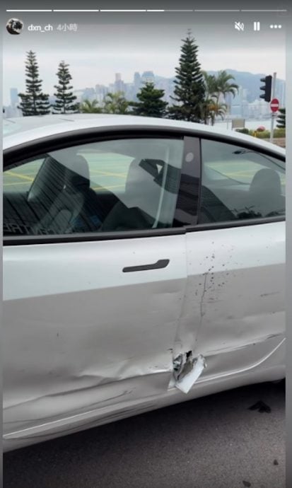 岑洁仪大马富商老公遇严重车祸 特斯拉前轮险被撞飞