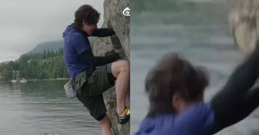 徒手攀岩峭壁湿滑 王一博失手坠海