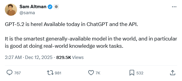 拚图)OpenAI发表GPT-5.2 号称最聪明通用模型