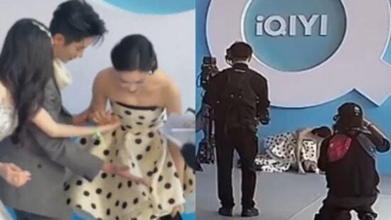 鞋带靠害！林允红毯狠摔  丞磊出手“救美”