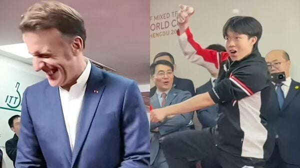 法总统大赞孙颖莎很厉害! 王楚钦模仿“中国功夫”逗乐马克龙