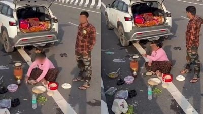 视频|夫妻高速公路旁开灶做饭 网民傻眼：变私人厨房！