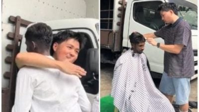 视频 | 暖男义剪举动暖人心   移工送矿泉水拥抱致谢